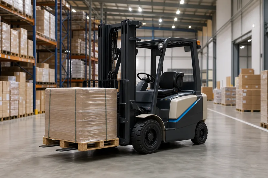 Modern depoda forklift ve nakliye operasyonu